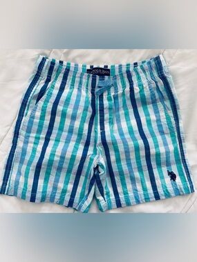 U.S. Polo Assn. Boys Teal, Navy & White Plaid Athletic Shorts(Size 8)
